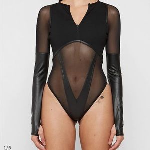 Maniere de voire vegan leather thong bodysuit
